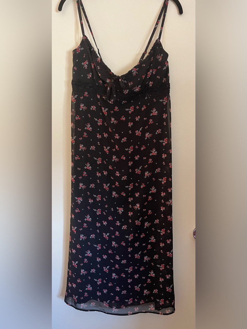 Black Floral Slip Dress with Pink Flower Print